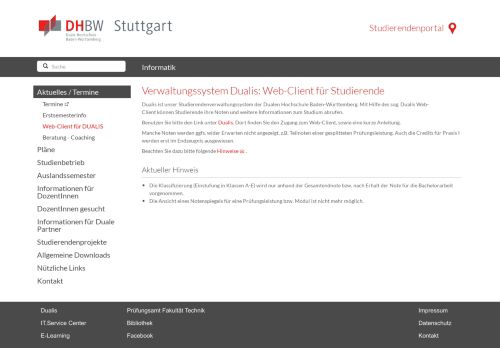 
                            3. Web-Client für DUALIS - Studierendenportal - DHBW Stuttgart