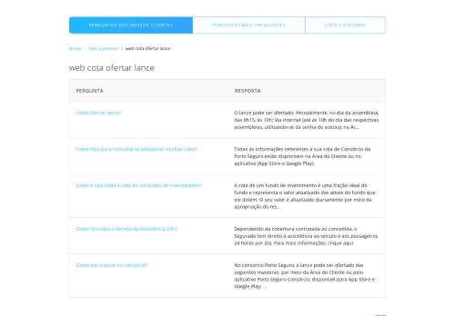 
                            9. web cota ofertar lance - Perguntas mais frequentes - Porto Seguro