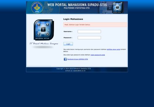 
                            8. Web Portal SIPADU STIS : Login Mahasiswa