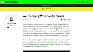 
                            8. Web Scraping With Google Sheets – Hacker Noon