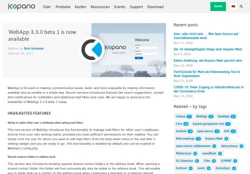 
                            9. WebApp 3.3.0 beta 1 is now available - Kopano