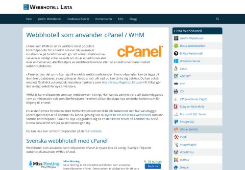 
                            8. Webbhotell som använder cPanel / WHM - Webbhotell Lista