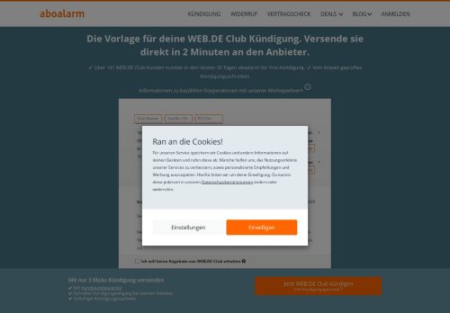 
                            9. WEB.DE Club online kündigen | Kündigungsgarantie - Aboalarm