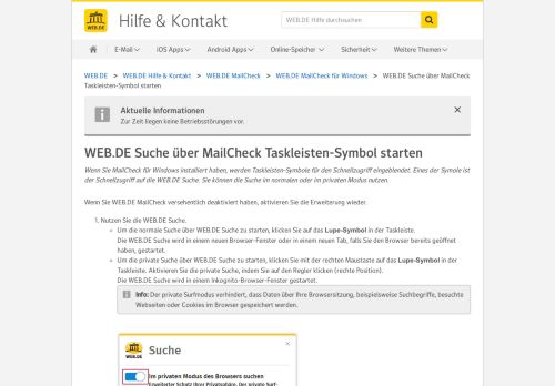 
                            5. WEB.DE Suche über MailCheck Taskleisten-Symbol starten - WEB.DE ...