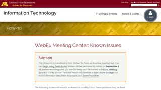 
                            10. WebEx Meeting Center: Known Issues | IT@UMN