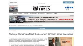 
                            13. WebEye Romania a facut 3 mil. euro in 2016 di - Transport Times