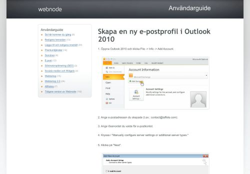 
                            11. Webnode - Skapa en ny e-postprofil i Outlook 2010