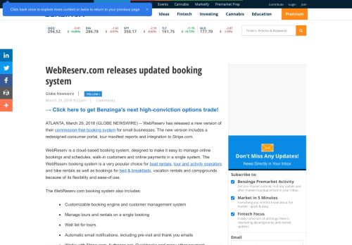 
                            7. WebReserv.com releases updated booking system | Benzinga
