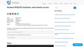 
                            11. Websec Canada: Huawei HG8245 backdoor and remote access