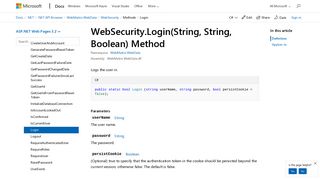 
                            3. WebSecurity.Login(String, String, Boolean) Method (WebMatrix ...