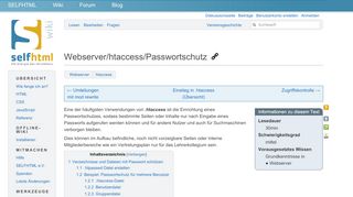 
                            1. Webserver/htaccess/Passwortschutz – SELFHTML-Wiki