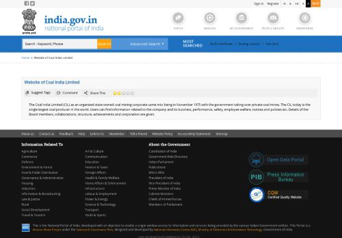 
                            8. Website of Coal India Limited | National Portal of India