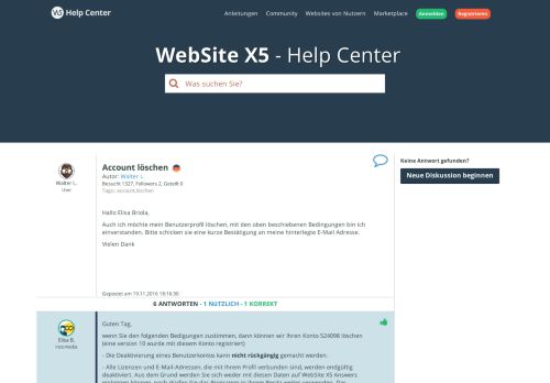 
                            3. WebSite X5 Help Center - Account löschen