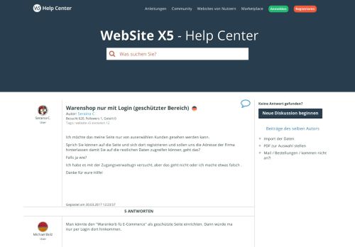 
                            7. WebSite X5 Help Center - Warenshop nur mit Login (geschützter ...