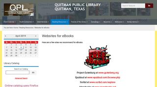 
                            11. Websites for eBooks — QUITMAN PUBLIC LIBRARY QUITMAN, TEXAS