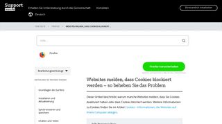 
                            3. Websites melden, dass Cookies blockiert werden ... - Mozilla Support