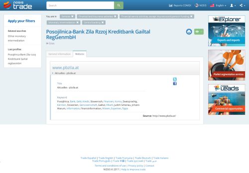 
                            8. Websites of Posojilnica-Bank Zila rzzoj Kreditbank Gailtal regGenmbH ...