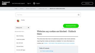 
                            4. Websites say cookies are blocked - Unblock them | Firefox Help