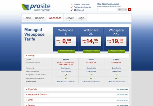 
                            7. Webspace - prosite.de