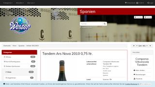 
                            13. Wein / Spanien / Tandem Ars Nova 2010 0,75 ltr.