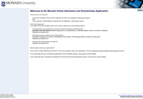 
                            1. Welcome to eAdmissions @ Monash University