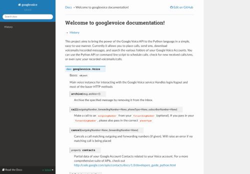 
                            7. Welcome to googlevoice documentation! — googlevoice 2.0.6.dev8+ ...