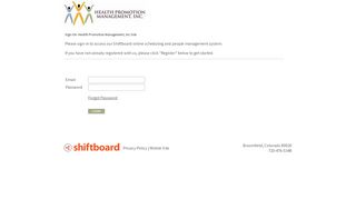 
                            11. Welcome to Health Promotion Management, Inc Shiftboard Login Page