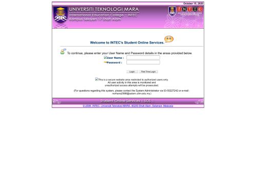 
                            5. Welcome to INTEC Student Online Services - UiTM