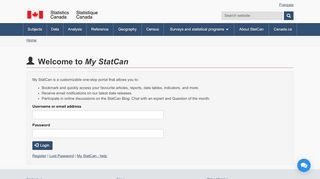 
                            1. Welcome to My StatCan - Statistics Canada