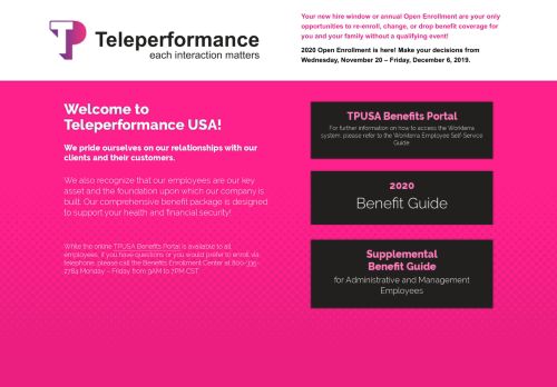 
                            12. Welcome to Teleperformance USA 2019 Open Enrollment!