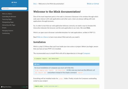 
                            3. Welcome to the Mink documentation! — Mink 1.6 documentation - Behat