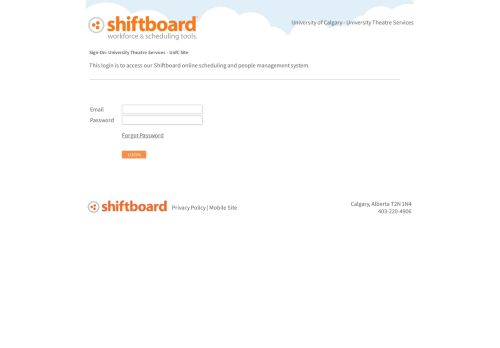 
                            10. Welcome to University Theatre Services - UofC Shiftboard Login Page