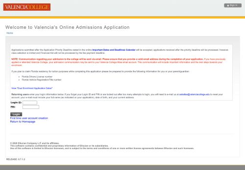 
                            3. Welcome to Valencia's Online Admissions Application