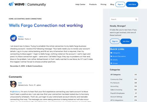 
                            13. Wells Fargo Connection not working — Wave Community