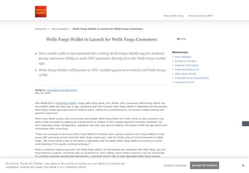 
                            13. Wells Fargo Wallet to Launch for Wells Fargo Customers - Newsroom