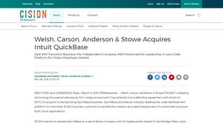 
                            12. Welsh, Carson, Anderson & Stowe Acquires Intuit QuickBase