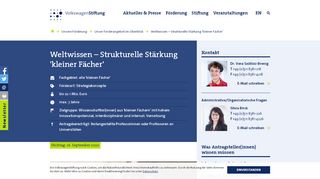 
                            13. Weltwissen – Strukturelle Stärkung 'kleiner Fächer' | VolkswagenStiftung