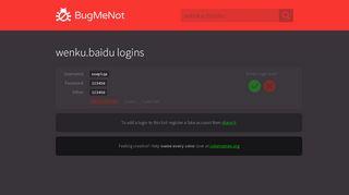 
                            2. wenku.baidu passwords - BugMeNot