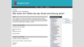 
                            10. Wer kann mir helfen bei der Email einrichtung alice? - Supportnet.de