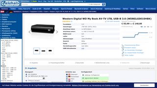 
                            8. Western Digital WD My Book AV-TV 1TB ab € 85,49 (2019 ... - Geizhals