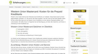 
                            10. Western Union Mastercard: Kosten für die Prepaid Kreditkarte