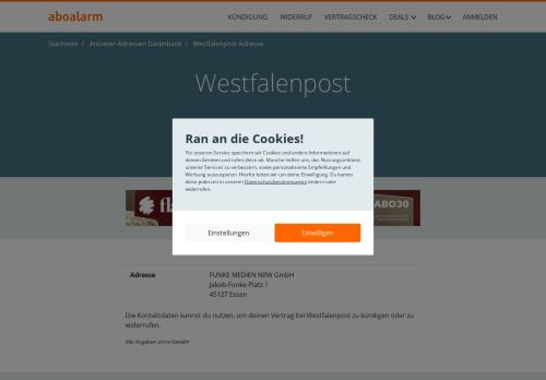 
                            7. Westfalenpost Kündigungsadresse und Kontaktdaten - Aboalarm