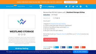 
                            2. Westland Storage Airdrop: Receive 130 free WLS tokens (~$10 ...