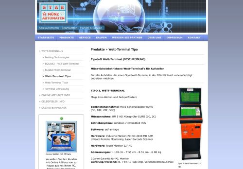 
                            8. Wett-Terminal, TipoSoft, Beschreibung - Star Münzautomaten