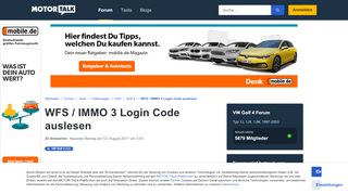 
                            1. WFS / IMMO 3 Login Code auslesen : VW Golf 4 - Motor-Talk