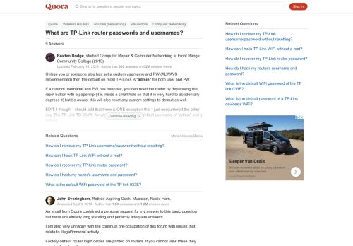 
                            10. What are TP-Link router passwords and usernames? - Quora