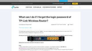 
                            1. What can I do if I forget the login password of TP-Link Wireless Router ...