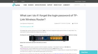 
                            6. What can I do if I forget the login password of TP-Link Wireless ...