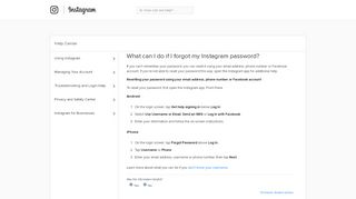 
                            11. What can I do if I forgot my password? | Instagram Help Center