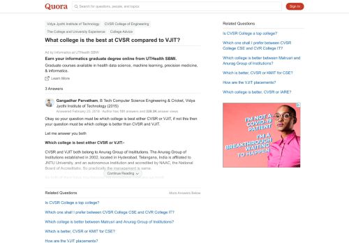 
                            8. What college is the best at CVSR compared to VJIT? - Quora